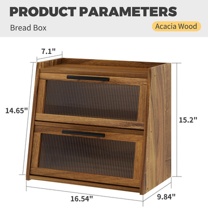 Furshus Bread Box for Kitchen Counter, Wooden Double Layer Bread Storage Container Bin,Bread Holde,Countertop Bread Storage with Window