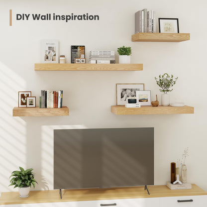 Heimlove 12 Inch Deep Floating Shelves, 48 x 12 inches Long Wall Shelf, Large Display Shelf & Storage Shelf, Rustic Wood Wall Shelves for Fireplace Mantel, Set of 2(Oak)