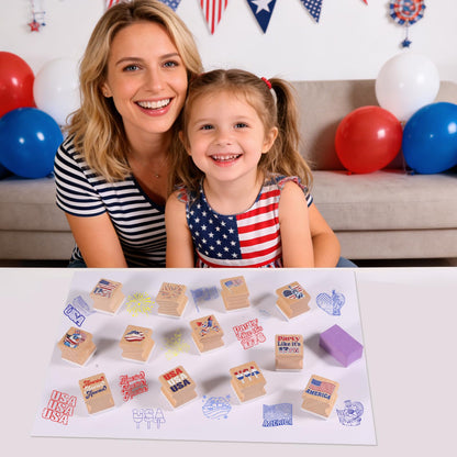 HOWAF USA Patriotic Wooden Rubber Stamps Set, 12pcs 4th of July Stamps Ink Pads for Independence Day DIY Crafts, 250 Years of Freedom Party Favors American Flag Inking Stamp Rubber Stamp