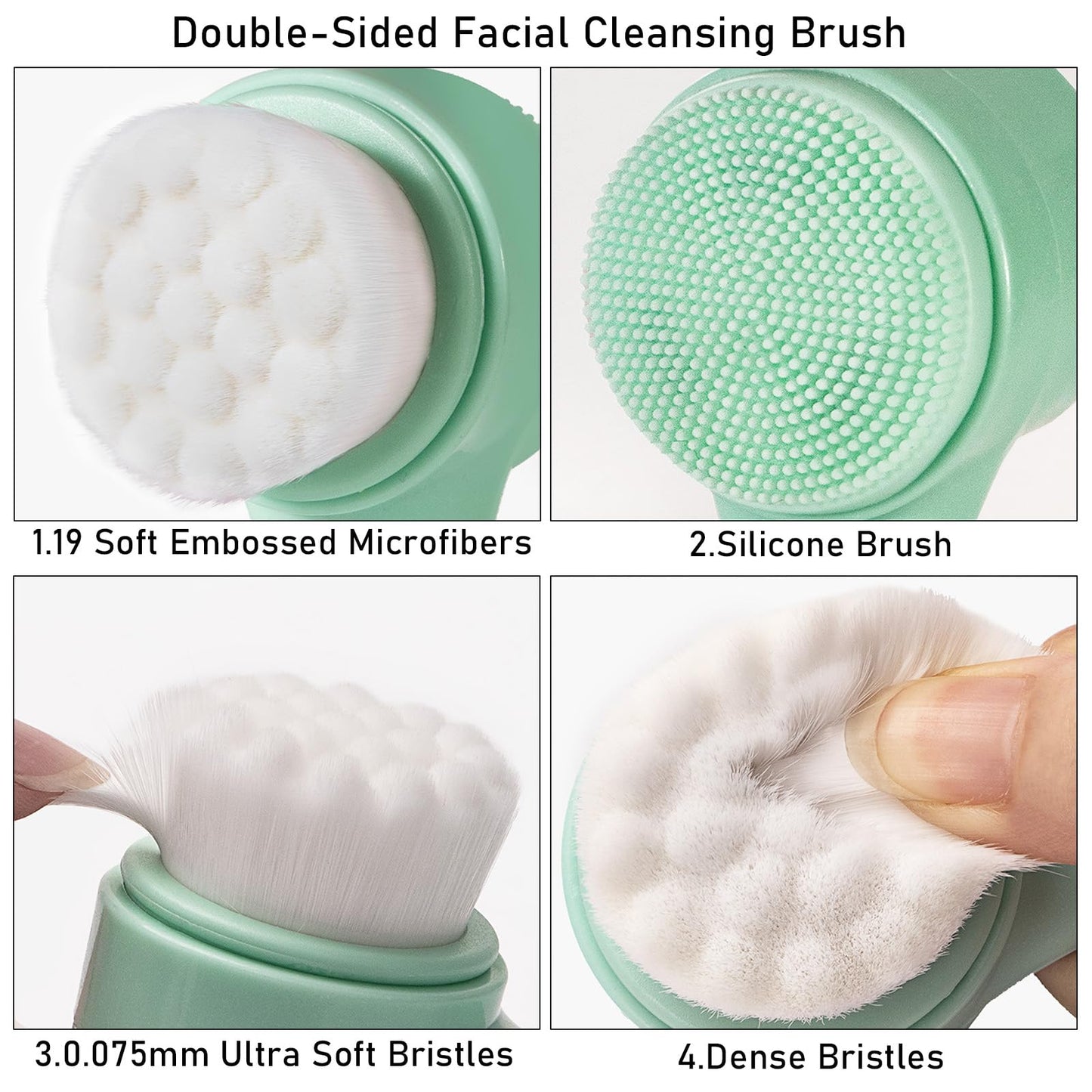 Face Brush 2 in 1, Facial Cleansing Exfoliating Scrubber Brush, Silicone Double Side Manual Face Wash Scrub Brush with Soft Bamboo Charcoal Fiber for Deep Pore Cleansing, Massaging, Skin Care