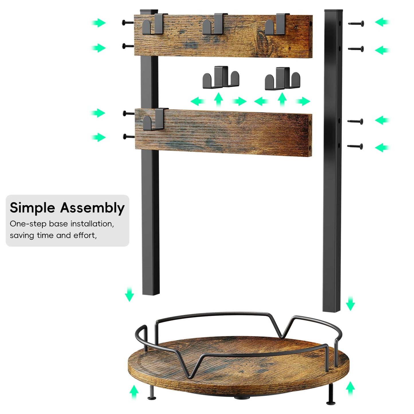 KLM Wood Coffee Mug Holder,12 Hook Mug Tree Holder Rack with Storage Base,Mug Display Organizer,Mug Holders for Home Kitchen,Support 360° rotation for easy access