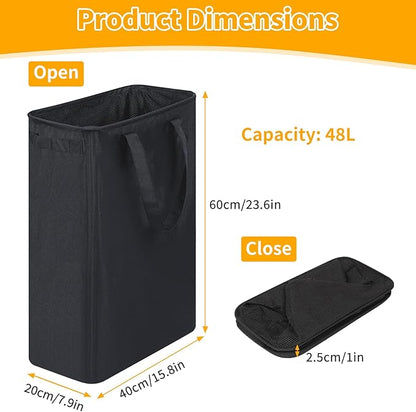 Slim Laundry Hamper, 48L Ultra Thin Collapsible Laundry Basket