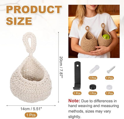 uxcell Hanging Fruit Baskets for Kitchen, Hand-Woven Wall Hanging Storage Jute