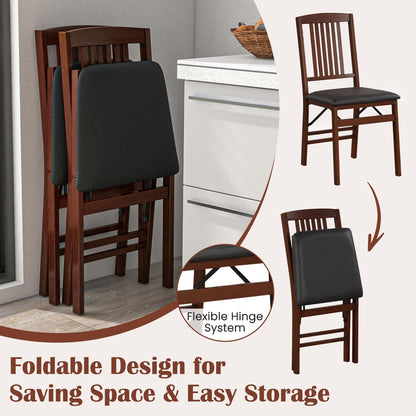 Giantex Folding Dining Chairs Set of 2, Foldable Wood Kitchen Chairs with Padded Seat, Max Load 420 Lbs, No Assembly, Wooden Dining Room Chair, Armless Side Chair for Home Apartment, Brown & Black