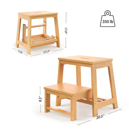 BEKVEM Bamboo Folding Step Stool with Sturdy Structure and Wide Stepping Surface for Safety, Multi-Purpose Foldable Step Ladder for Bathroom,Bedroom,Kitchen Step Stools for Kids & Adults, 400 lbs