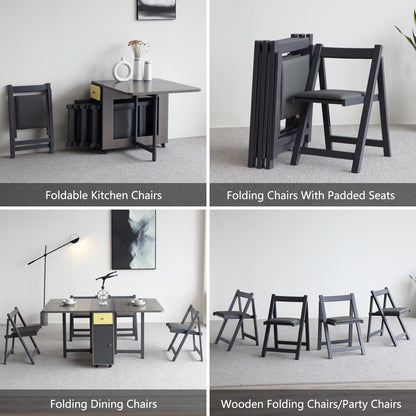 FUNROLUX Folding Dining Chairs with Padded Seats 2 Pack Wooden Folding Chairs for Kitchen Table Event Party Indoor 198LB Weight Capacity (Grey)