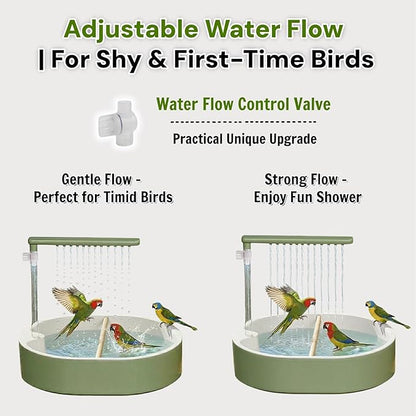 Bird Shower Parakeet Bath for Cage with Adjustable Water Flow Control Valve, Parrot Shower Bath for Budgies with Plug, Automatic Circulating Water Fountain for Pet Bird, Cockatiel, Conure (withe pipe)