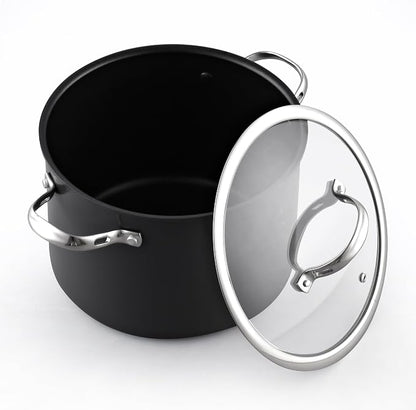 Cooks Standard Classic 8-Quart Stock Pot Dutch Oven Casserole with Glass Lid, Hard Anodized Nonstick Stockpot, Not Induction, Black