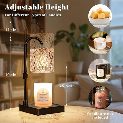 Hong-in Black Candle Warmer Lamp with Timer -Dimmable Adjustable Height Wax Melt Warmer for Jar Candles,Vintage Home Decor with Elegant Clear Glass,Birthday Gifts for Women, Mom, Friend, Sister