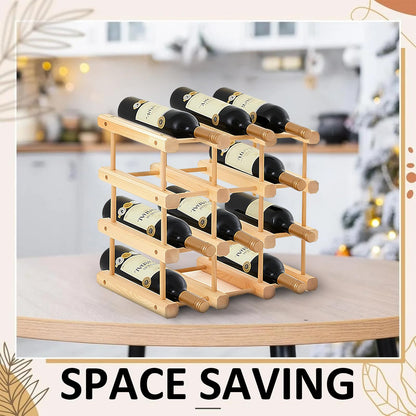 Spalivivre 12-Bottle Wooden Wine Rack, Stackable Modular Wine Rack, DIY Assembly Wine Storage Rack, Wine Bottle Holder for Inside Cabinet and Countertop