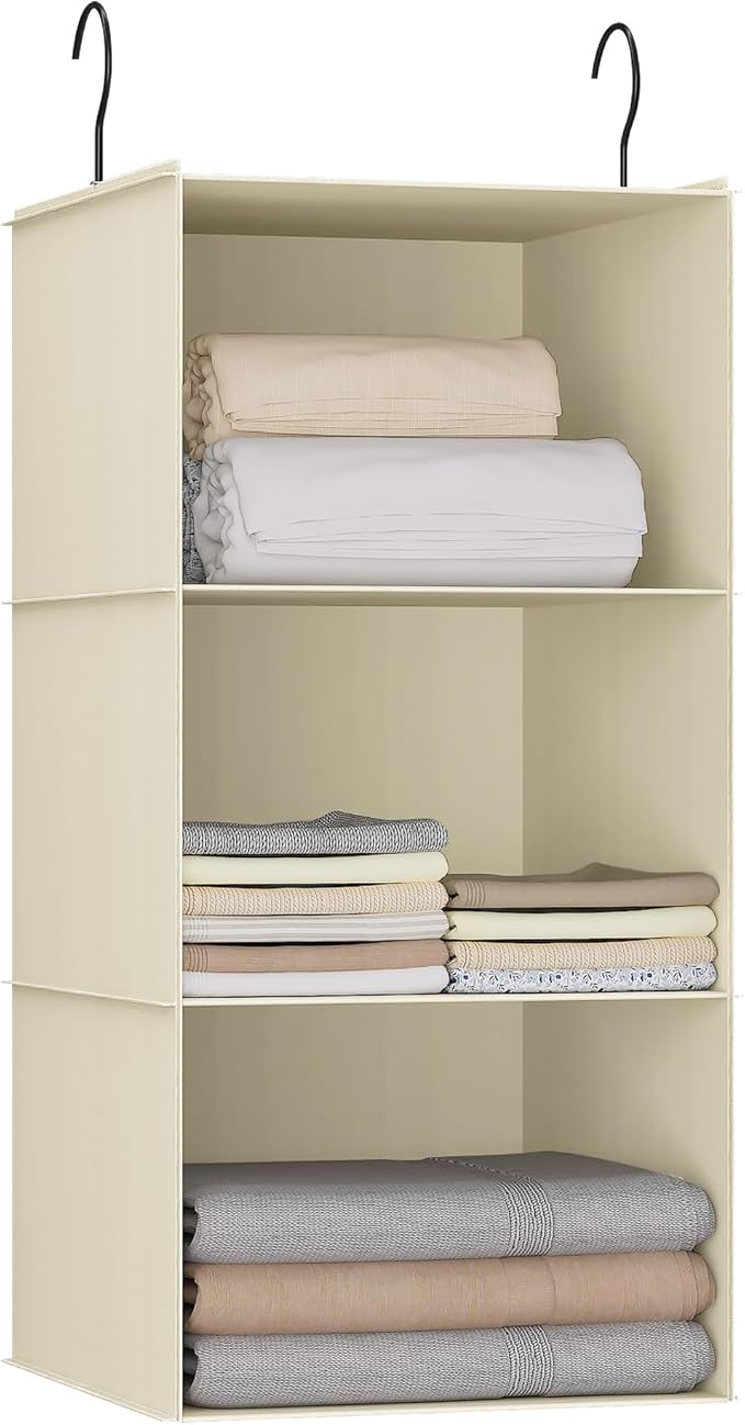 Hanging Closet Organizer and Storage 3-Shelf, Easy Mount Foldable Hanging