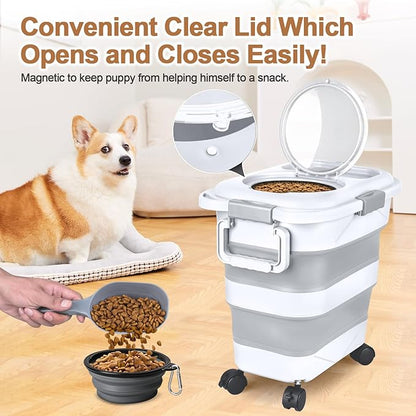 Dog Food Storage Container，10-25 lbs Airtight Collapsible Cat Food Storage
