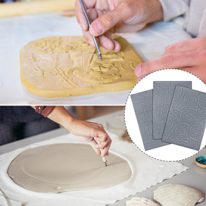 DoubleFill 12 Pcs Polymer Clay Texture Sheets Mat Works with Polymer Clay Cutter Embossin Roller DIY Tools for Pottery Earrings Jewelry Making DIY Craft Supply