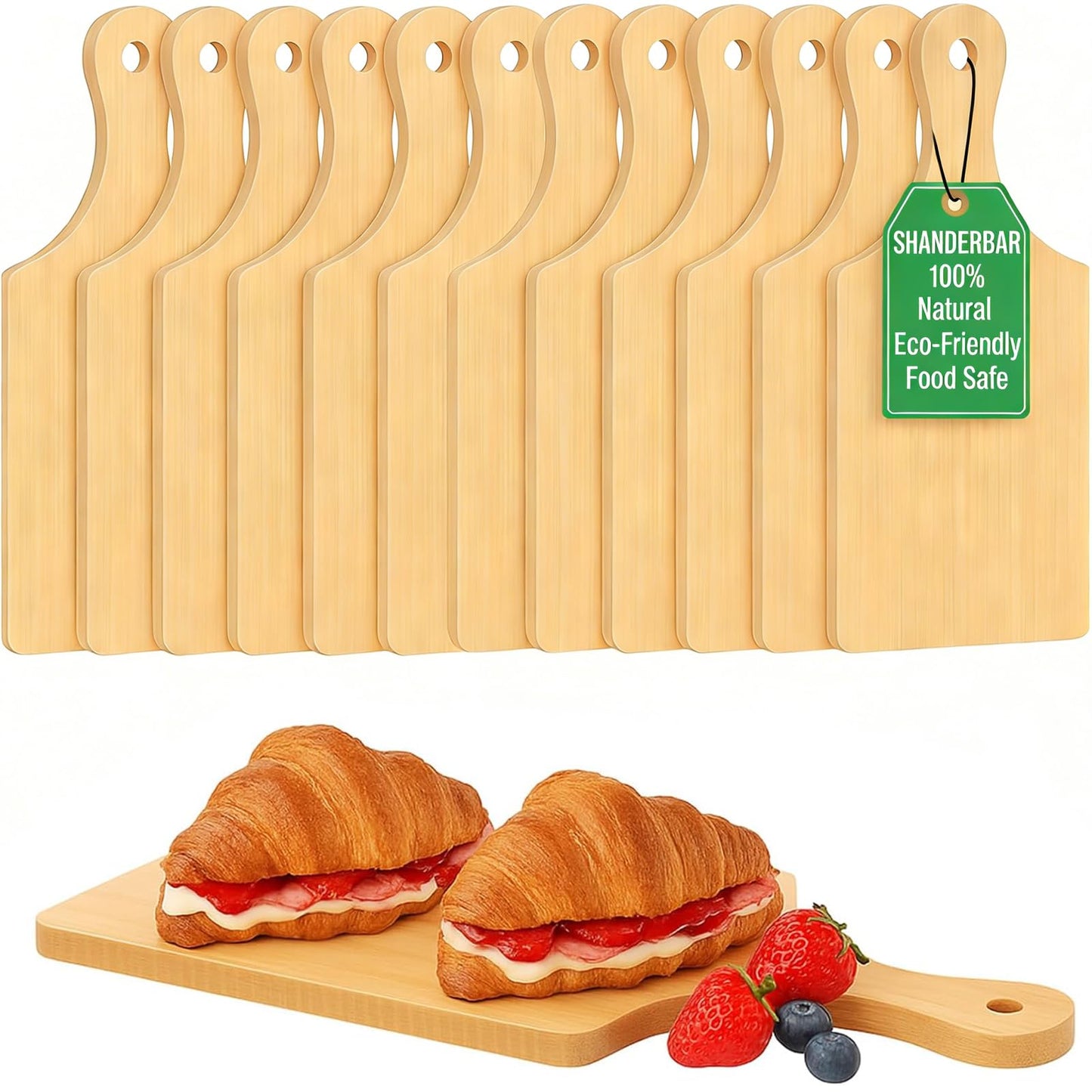 12 Pcs Thicken Bamboo Wooden Cutting Board with Handle,11x5 Inch Hanging Charcuterie Boards Unfinished Wood Cutting Board Blanks Bulk for Crafts,Laser Engraving Wedding Mother's Day Housewarming Gift