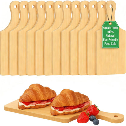 12 Pcs Thicken Bamboo Wooden Cutting Board with Handle,11x5 Inch Hanging Charcuterie Boards Unfinished Wood Cutting Board Blanks Bulk for Crafts,Laser Engraving Wedding Mother's Day Housewarming Gift