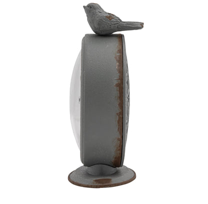 Creative Co-Op Grey Pewter Mantel Clock with Birds