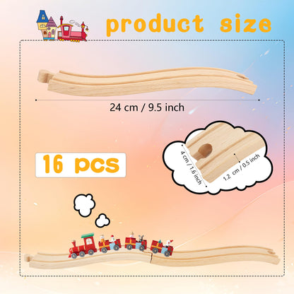 16 Pack Wooden Train Ascending Descending Tracks Wood Track Pieces Hardwood Train Track Expansion Packs Compatible with All Major Wooden Railways