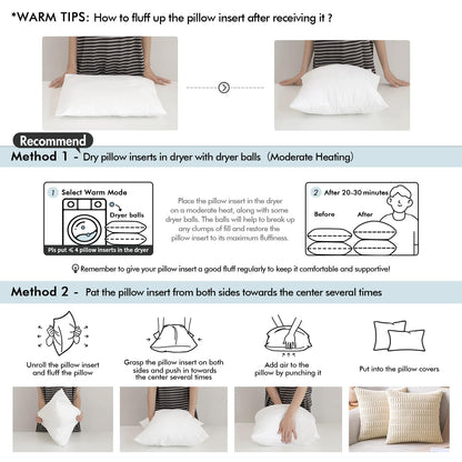 MIULEE 22x22 Pillow Inserts,Set of 2 Down Feather Throw Pillows for Couch Sofa Bed, Decorative Fluffy Throw Pillow Inserts Cotton Fabric,White
