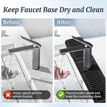 PoYang 24 inch Faucet Mat for Kitchen Sink Splash Guard, 7° Slope Silicone Sink