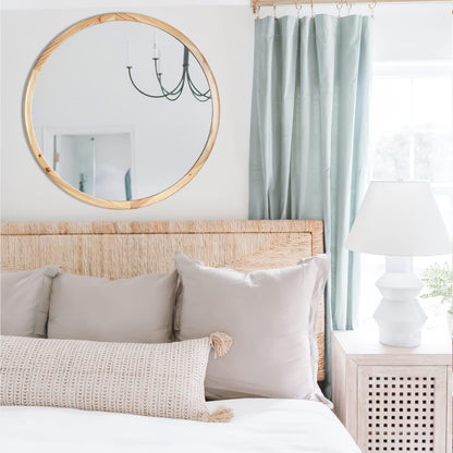 GLCS GLAUCUS Round Wood Mirror,32 inch Circle Wooden Natural Large Farmhouse Vanity Boho Decor Wall Mirror for Bathroom Bedroom Living Room Hallway