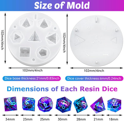 WILLBOND 8 Pcs Dice Resin Molds Silicone for Epoxy Resin Casting with 7 Standard Stereoscopic Cavities, Food Grade Silicone Molds for DIY Dices Making, Table Board Game