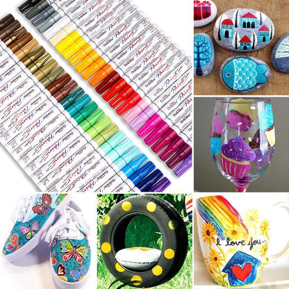 Overseas 36 Colors Paint Marker Pens - Permanent Oil Based Paint Markers, Medium Tip, Quick Drying, Waterproof Assorted Colors Marker Pen for Metal, Wood, Plastic, Rock, Stone, Rubber, Canvas, Glass