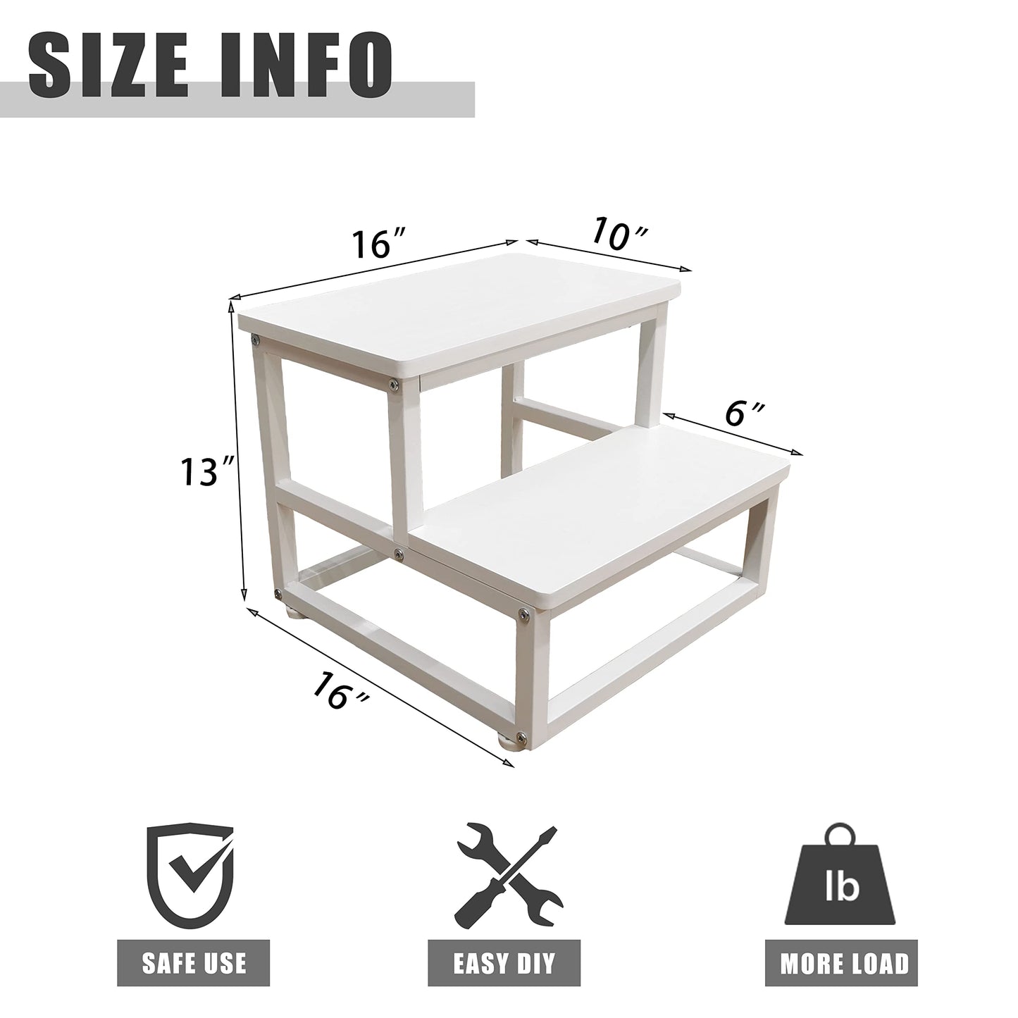 SZLHANJZ Nursery Step Stool, Wooden and Metal Foot Stool for Adult Kid, Steps for High Beds with Round Corners, Small Stepping Stool for Bedroom Kitchen, Load 500 LB, White