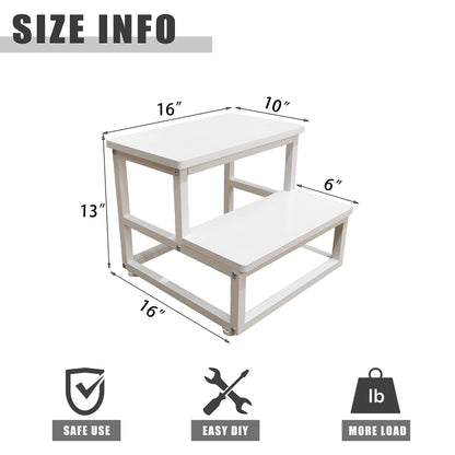 SZLHANJZ Nursery Step Stool, Wooden and Metal Foot Stool for Adult Kid, Steps for High Beds with Round Corners, Small Stepping Stool for Bedroom Kitchen, Load 500 LB, White