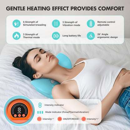Smedz 2025 Rechargeable Portable Neck Massager Pillow3-in-1 Shiatsu Neck & Back Massager with Remote Control - Heat/Vibration/Deep Tissue Modes, Portable for Car/Office/Home, USB-C Rechargeable