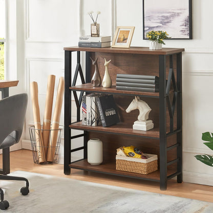 HOMISSUE Bookshelf, 4-Tier Rustic Short Bookshelf, Industrial Shelf Bookcase with Engineered Wood Shelves, Low Bookcase with Storage, Small Shelf for Living Room, Bedroom and Office, Rustic Brown