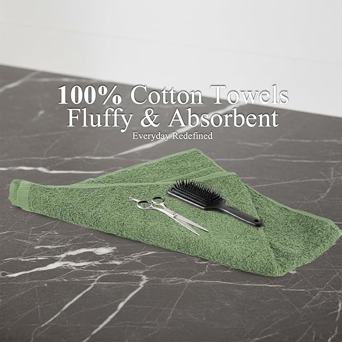 24 Pack Green Hand Towel 100% Cotton Spa Towel – 16x26 inches Highly Absorbable
