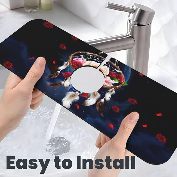 Dreamcatcher Rose Flowers Kitchen sink faucet pad, strong water absorption