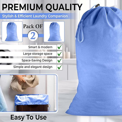 2 Pack - Extra Large Cotton Laundry Bag, Heavy Duty Large Laundry Bags 24 x 36