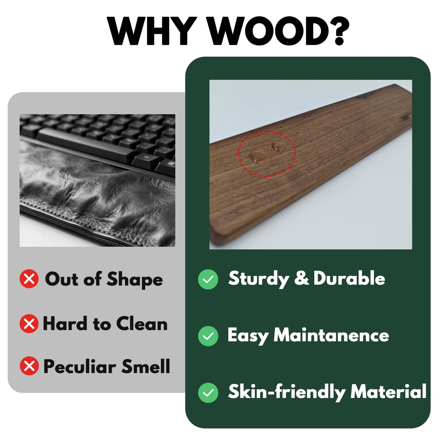 HAUSMODA Walnut Wooden Wrist Rest for Full Size Keyboard, Ergonomic Solid Wood Hand Rest with Non-Slip Base, Stain Resistant Palm Support for Typing & Gaming (17.3" L)