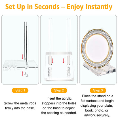 Acrylic Plate Stand for Display, Adjustable Clear Acrylic Plate Holder Picture Easel Stand, Book Stand and Display Holder for 6-14 Inch Decorative Plate, Record, Plaque, Photo, Platter, Tabletop Art