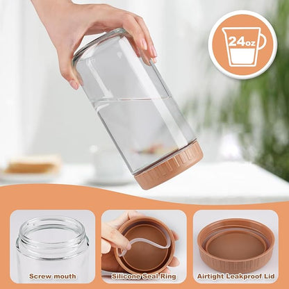 SHOWIN Overnight Oats Containers with Lids, 24oz Glass Jars with Lids 8 pcs, Taffy, Wide Mouth Mason jars for Salad, Yogurt, Snacks, Meal Prep