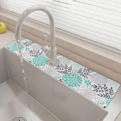 24" X 5.5" Kitchen Sink Splash Guard Faucet Mat Flora Super Absorbent Fast