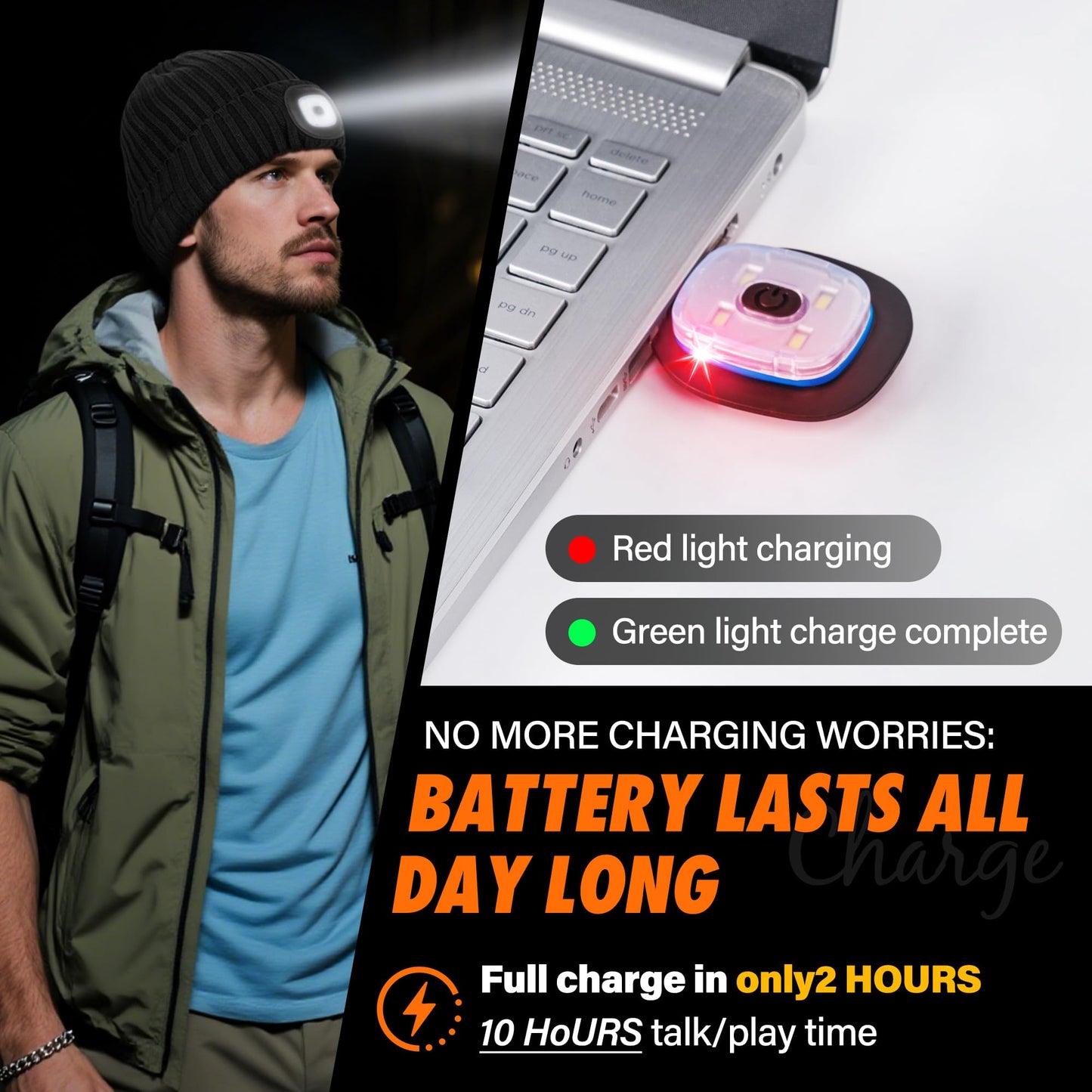 AHASTI 2 Pack Bluetooth Beanie Hat with Light for Men, Rechargeable LED Beanie with Light, Headlamp Cap Wireless Headphones, Christmas Gifts for Teens Stocking Stuffers for Men Dad（Black&Gray）