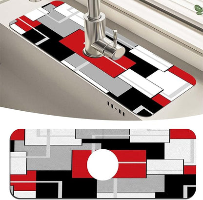 MCALK Geometric Red Kitchen Sink Faucet Mat Splash Guard, Absorbent Quick-Dry