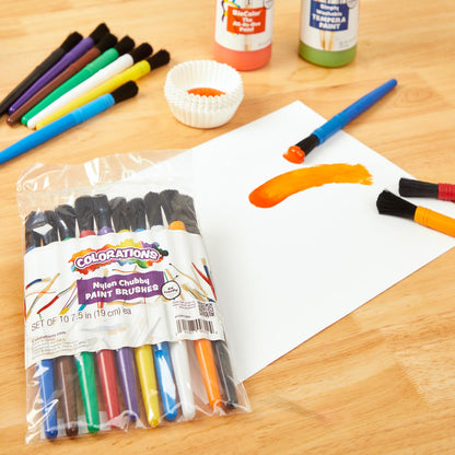 Colorations® Plastic Handle Chubby Paint Brushes with Nylon Bristles, Set of 10, Plastic Handle Paint Brushes, Crafts for Kids, Painting for Kids, Kids Paint Brushes, Paint Brushes for Children