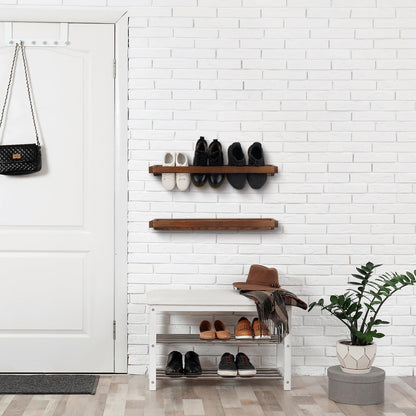 Wenqik 4 Pcs Wall Mounted Wooden Shoe Rack 30 Inch Rustic Wood Wall Hanging Shoe Rack Space Saving Footwear Holder Shoes Storage Organizer for Mudroom, Entryway, Closet (Burnt Wood)