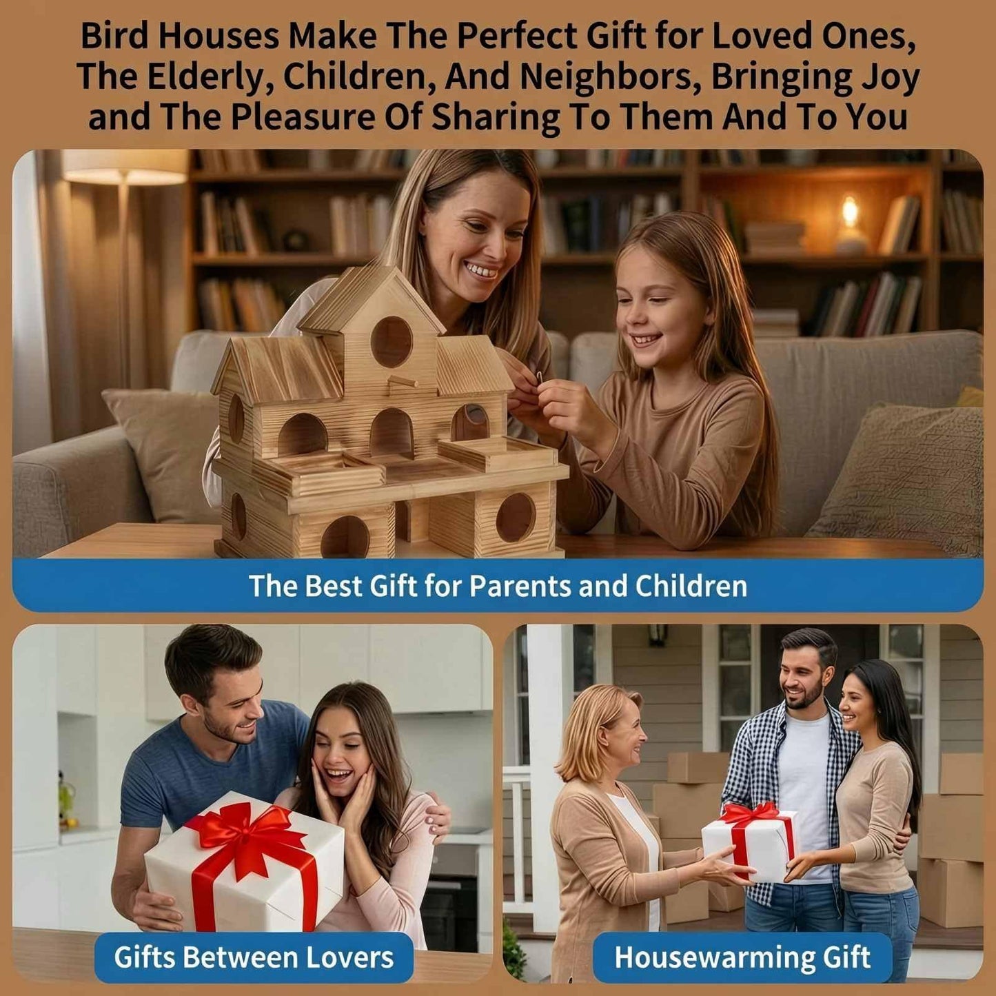 Zxweqr Bird Houses for Outside with External Feeder – Lightly Charred Hanging Birdhouse for Flocking & Nesting – Suitable for Finches, Bluebirds, Cardinals – Perfect for Garden, Patio, Backyard Decor