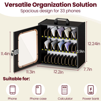Cell Phone Caddy for Classroom, Adjustable 33 Slots Phone Locker Box for School Home Office Management Easy Assembly Wooden Cellphone Storage Cabinet for Teacher