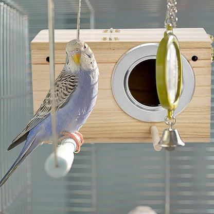 Hiceeden 2 Pack Parakeet Nest Box, Natural Wood Bird Nesting Box, Small Bird House Breeding Box for Budgie Lovebirds, Cockatiel, Parrots Mating, Aviary, 7.7×4.7×4.7 Inches