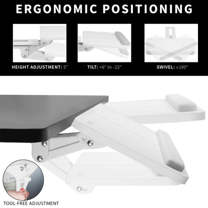 VIVO Adjustable 25 x 10 inch Computer Keyboard and Mouse Platform Tray Ergonomic Under Table Desk Mount Drawer Underdesk Shelf, White, MOUNT-KB03W