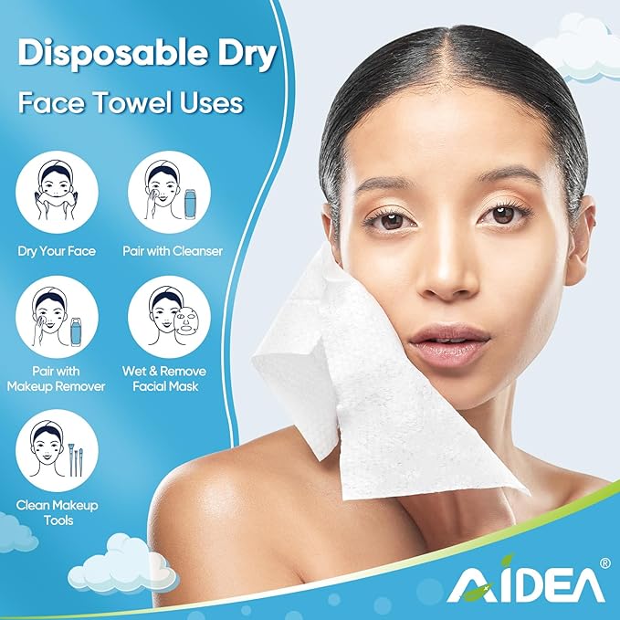 AIDEA XL Face Towels Disposable-200Ct, Clean Facial Cloths, Facial Cleansing