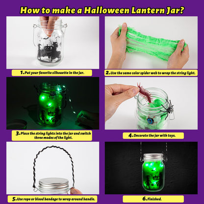 Halloween Craft for Kids,4PCS Halloween Mason Jar Kit with Accessories for Kids DIY,Halloween-Theme Art Activities Supplies Gifts for Kids Aged 4-12,Party Decoration Classroom Trick or Treat