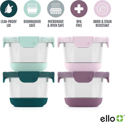 Ello Duraglass Refresh 4-Pack 2 Cup Reusable Glass Container Jar