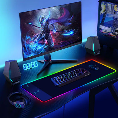 ToLuLu RGB Gaming Wireless Charging Mouse Pad, 5/7.5/10/15W 10 Light Modes LED Mouse Pad Computer Keyboard Mat Mousepad, 800x300x4MM Extended Large Desk Mat for Gaming, MacBook, Laptop, PC, Galaxy