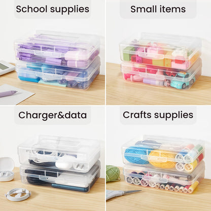 Sooez Plastic Pencil Case Box 6 Pack, Large Crayon Maker Pen Organizer, Plastic Containers with Snap Lids, Stackable Craft Storage Boxes Bulk, School Supplies Art Box for Bead, Clear